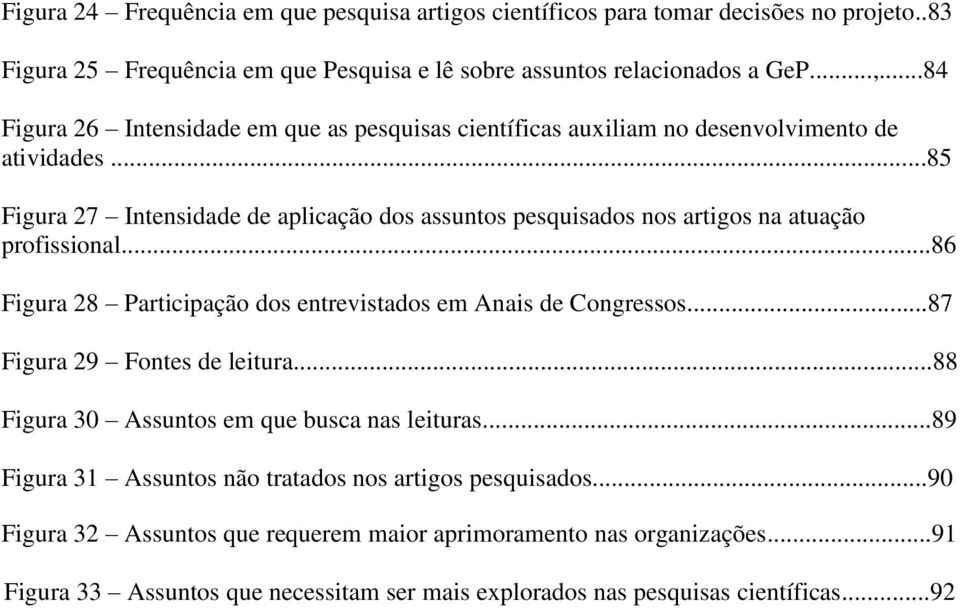 ..85 Figura 27 Intensidade de aplicação dos assuntos pesquisados nos artigos na atuação profissional...86 Figura 28 Participação dos entrevistados em Anais de Congressos.