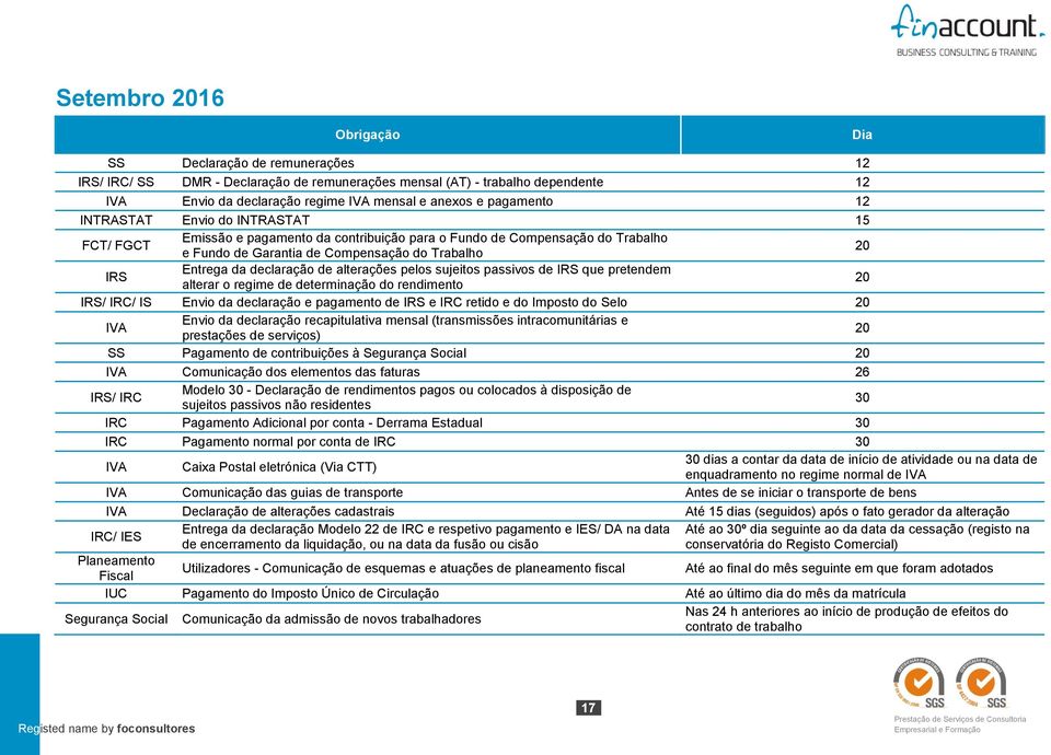 sujeitos passivos de IRS que pretendem alterar o regime de determinação do rendimento / IS Envio da declaração e pagamento de IRS e IRC retido e do Imposto do Selo Envio da declaração recapitulativa