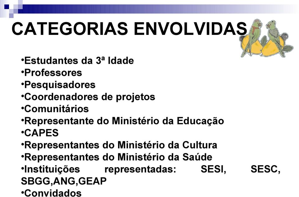 Educação CAPES Representantes do Ministério da Cultura Representantes do