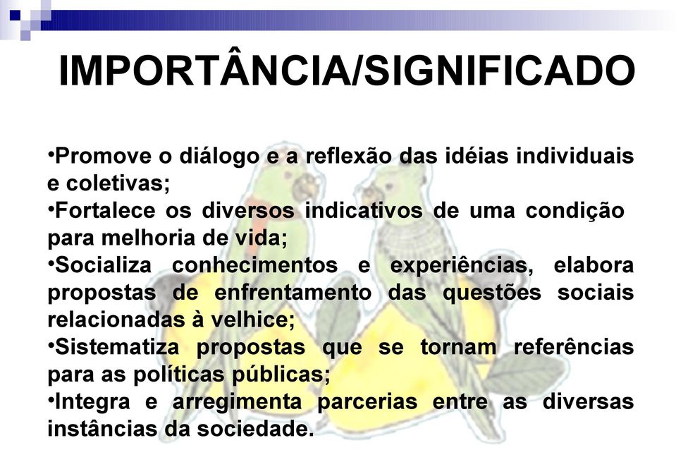 propostas de enfrentamento das questões sociais relacionadas à velhice; Sistematiza propostas que se tornam