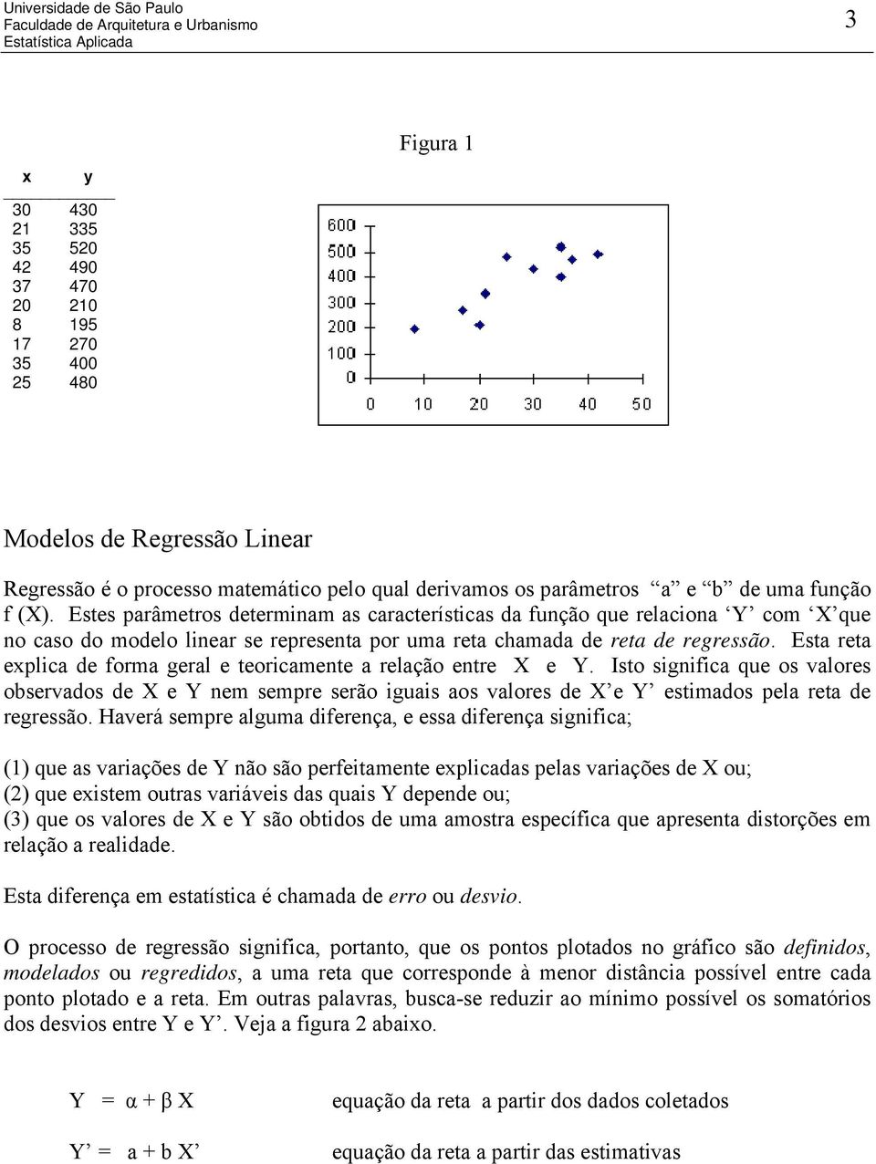 Esta reta explica de forma geral e teoricamente a relação entre X e Y. Isto significa que os valores observados de X e Y nem sempre serão iguais aos valores de X e Y estimados pela reta de regressão.