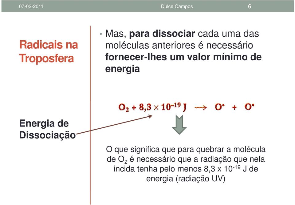 de Dissociação O que significa que para quebrar a molécula de O 2 é necessário que