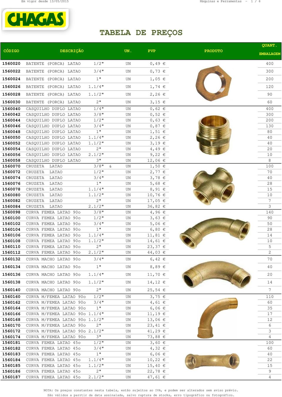 1/2" UN 2,26 90 1560030 BATENTE (PORCA) LATAO 2" UN 3,15 60 1560040 CASQUILHO DUPLO LATAO 1/4" UN 0,62 400 1560042 CASQUILHO DUPLO LATAO 3/8" UN 0,52 300 1560044 CASQUILHO DUPLO LATAO 1/2" UN 0,63