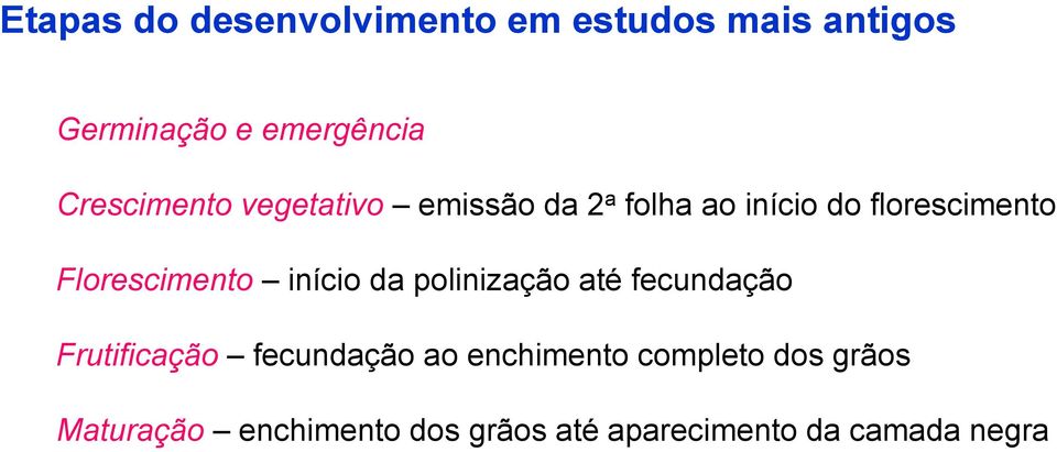 Florescimento início da polinização até fecundação Frutificação fecundação ao