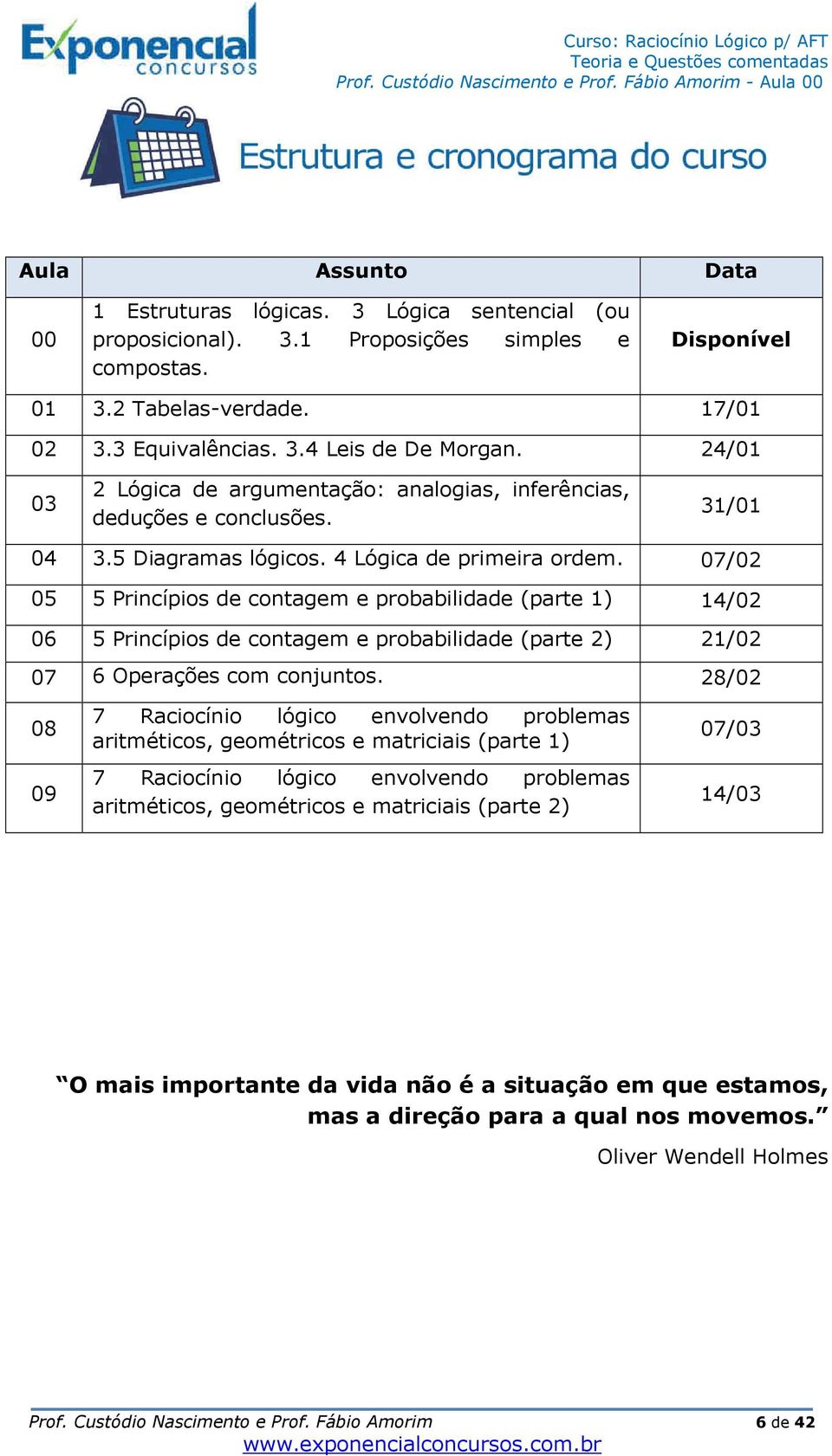 07/02 05 5 Princípios de contagem e probabilidade (parte 1) 14/02 06 5 Princípios de contagem e probabilidade (parte 2) 21/02 07 6 Operações com conjuntos.