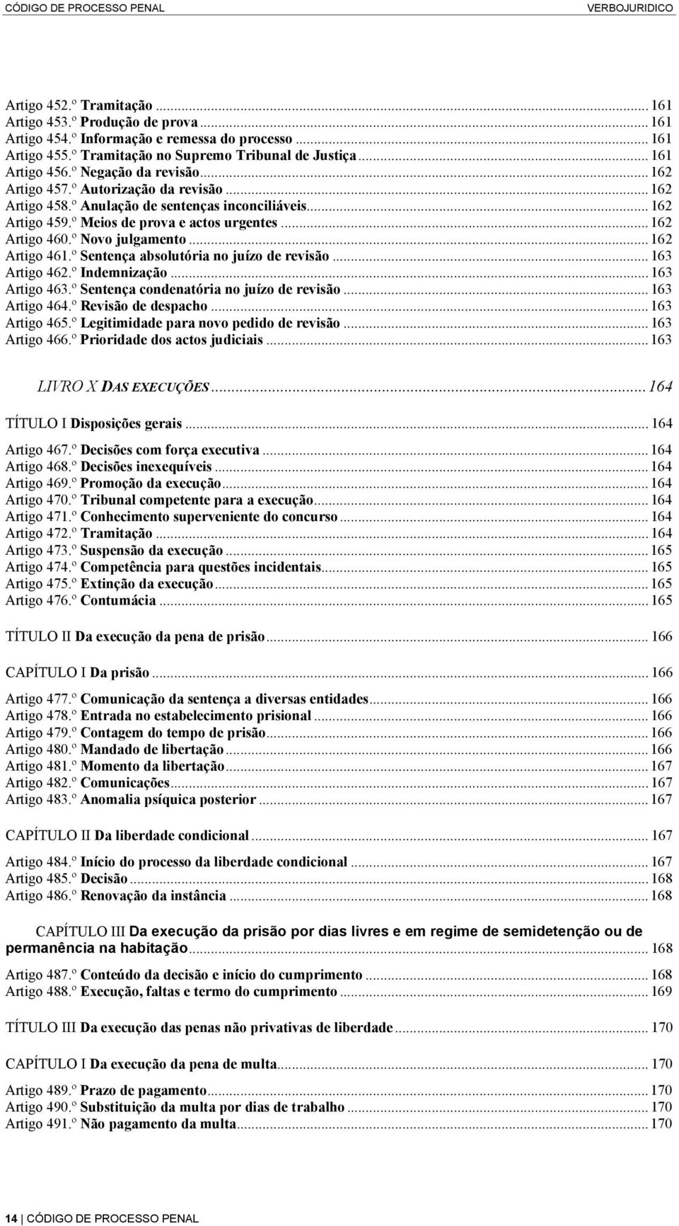 º Meios de prova e actos urgentes... 162 Artigo 460.º Novo julgamento... 162 Artigo 461.º Sentença absolutória no juízo de revisão... 163 Artigo 462.º Indemnização... 163 Artigo 463.