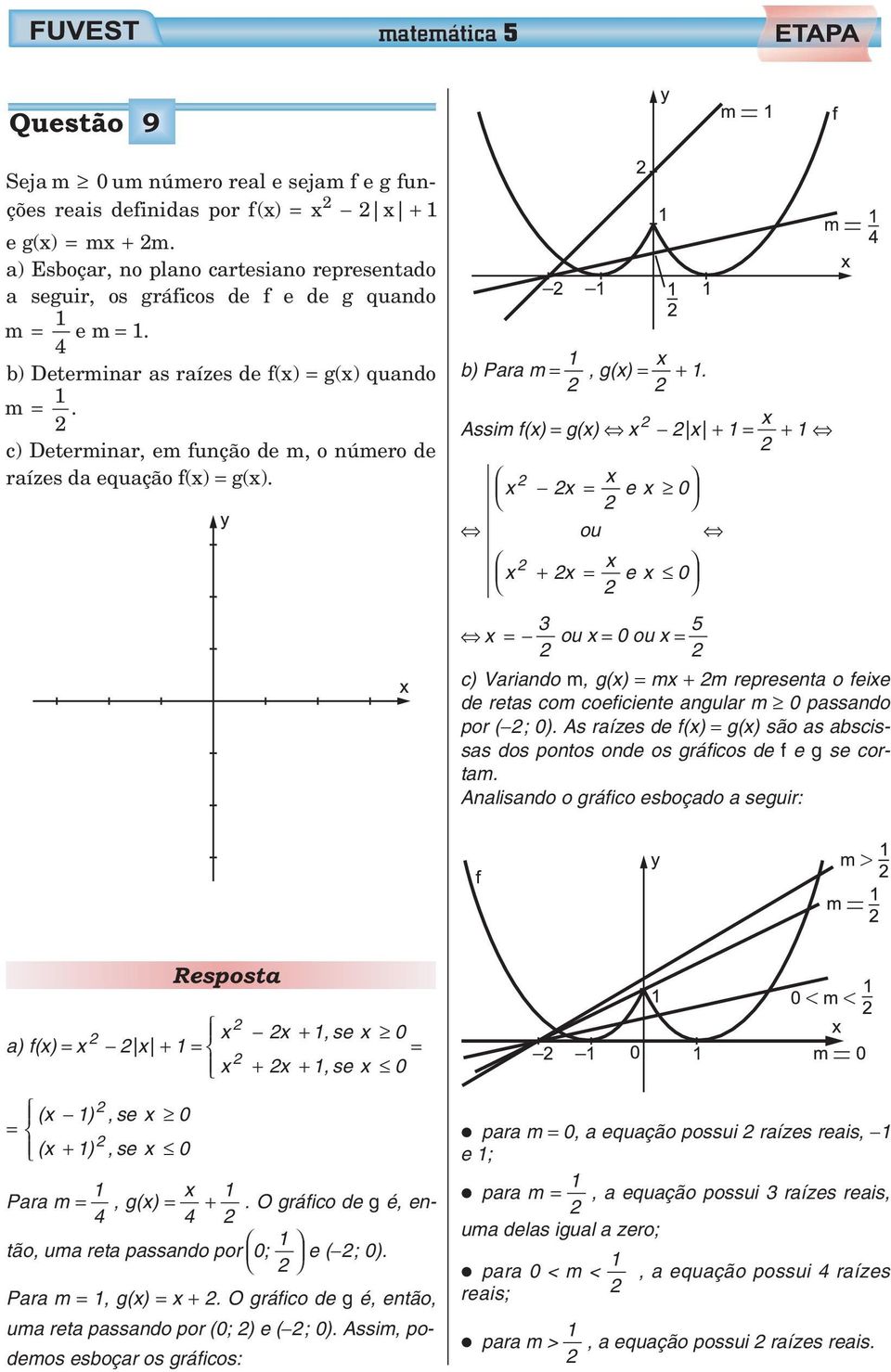 c) Determinar, em funçã de m, númer de raízes da equaçã f(x) = g(x). b) Para m =, g(x) = x +.