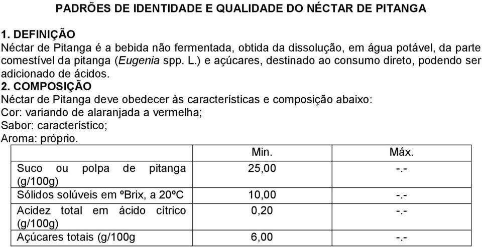 ) e açúcares, destinado ao consumo direto, podendo ser adicionado de ácidos.