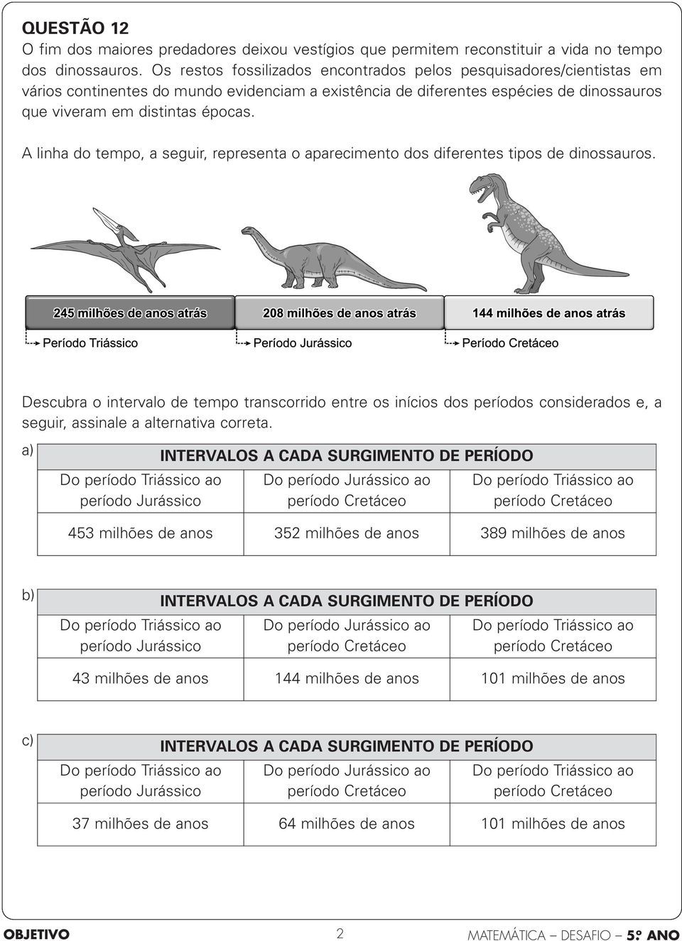 A linha do tempo, a seguir, representa o aparecimento dos diferentes tipos de dinossauros.