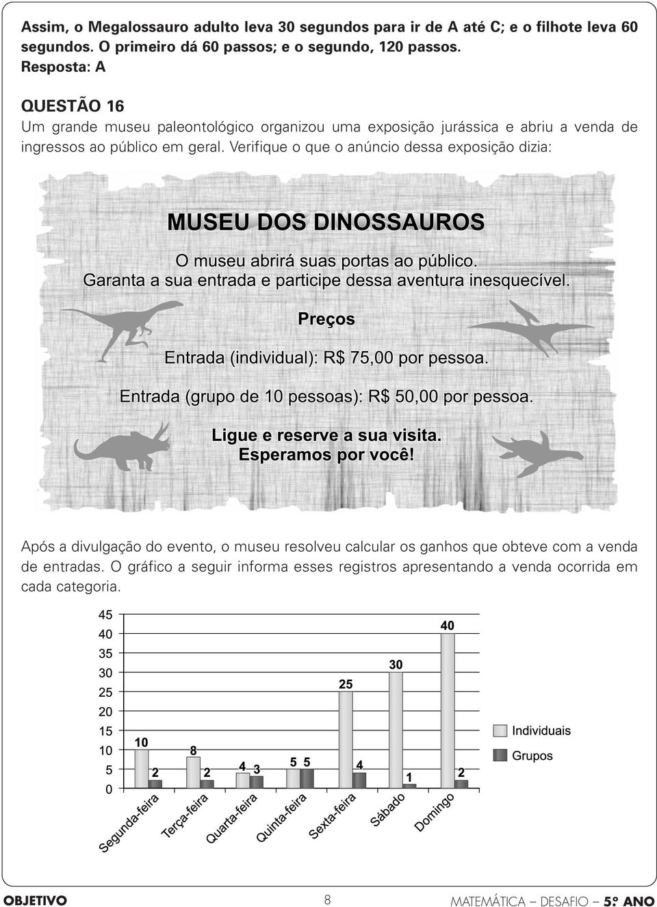 Resposta: A QUESTÃO 6 Um grande museu paleontológico organizou uma exposição jurássica e abriu a venda de ingressos ao público em geral.