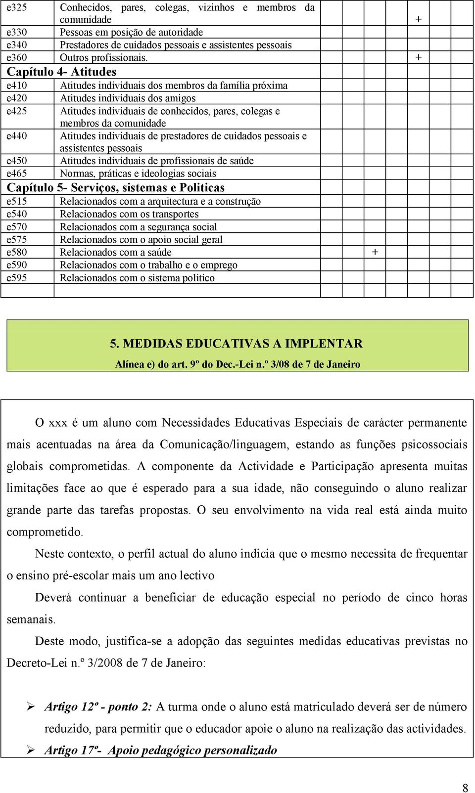 e440 Atitudes individuais de prestadores de cuidados pessoais e assistentes pessoais e450 Atitudes individuais de profissionais de saúde e465 Normas, práticas e ideologias sociais Capítulo 5-