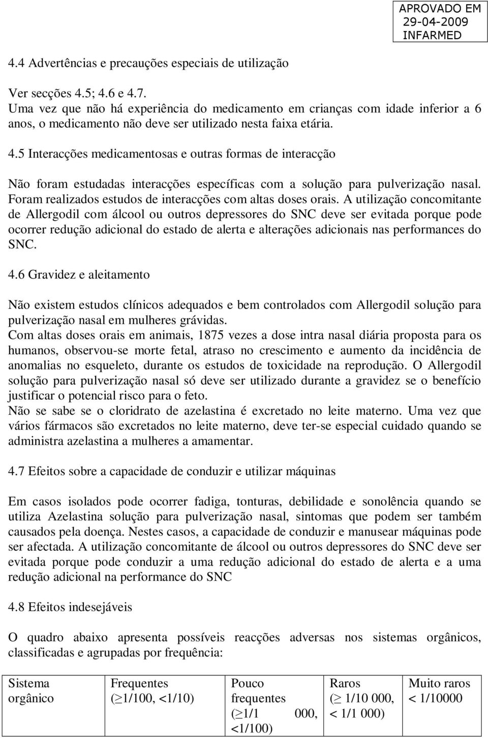 5 Interacções medicamentosas e outras formas de interacção Não foram estudadas interacções específicas com a solução para pulverização nasal.