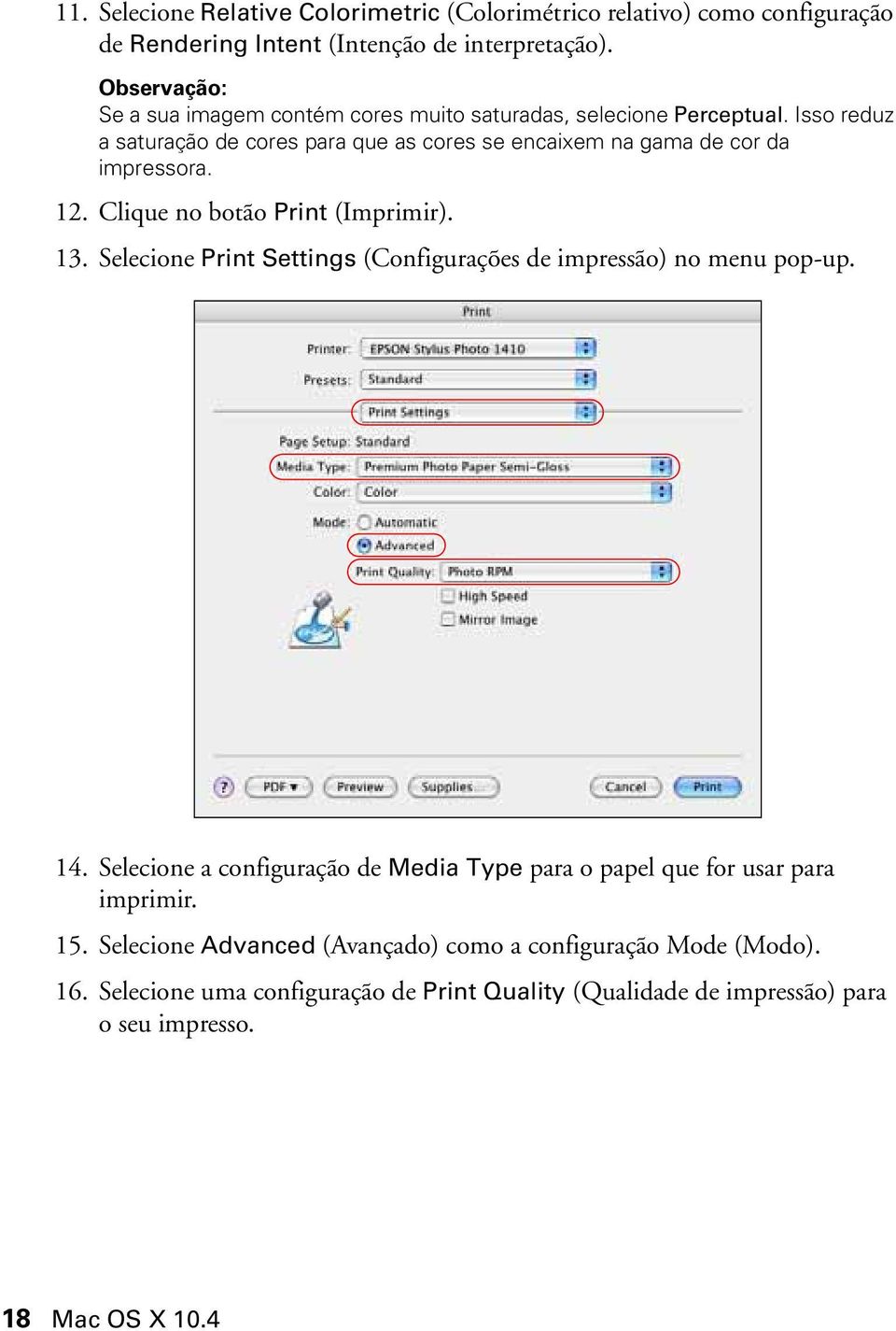 Isso reduz a saturação de cores para que as cores se encaixem na gama de cor da impressora. 12. Clique no botão Print (Imprimir). 13.