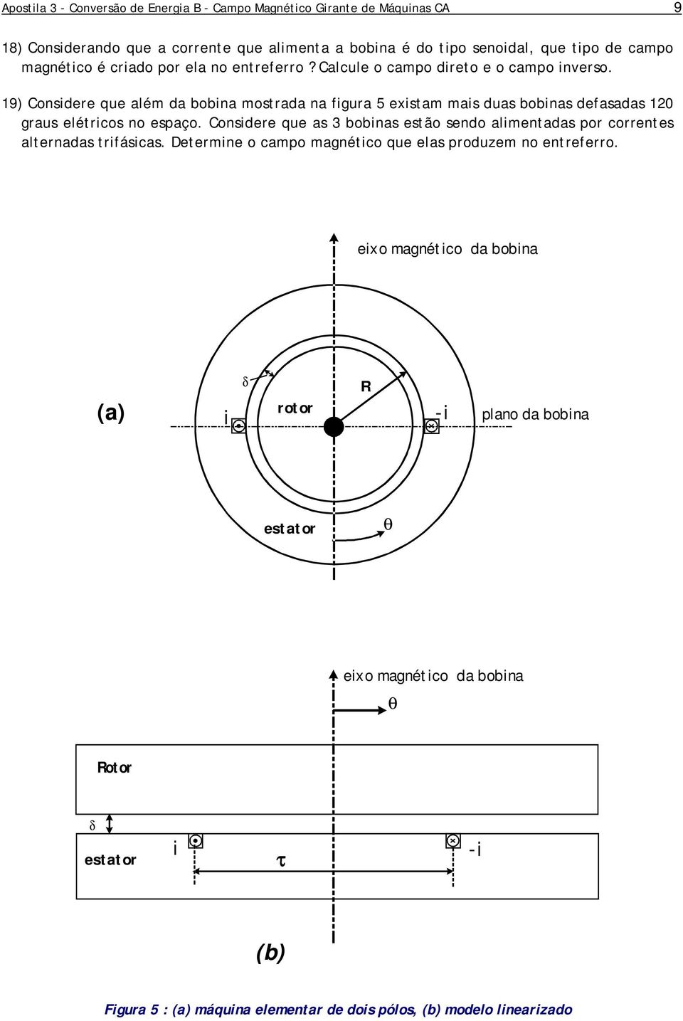 19) Considere que além da bobina mostrada na figura 5 existam mais duas bobinas defasadas 10 graus elétricos no espaço.