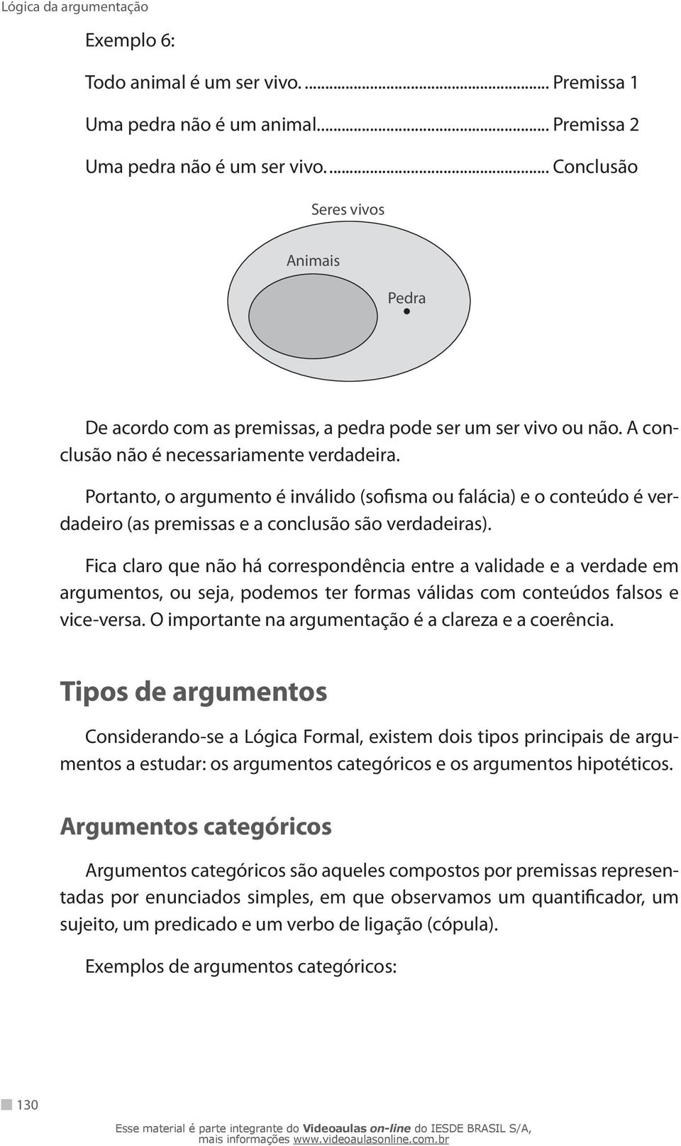 Portanto, o argumento é inválido (sofisma ou falácia) e o conteúdo é verdadeiro (as premissas e a conclusão são verdadeiras).