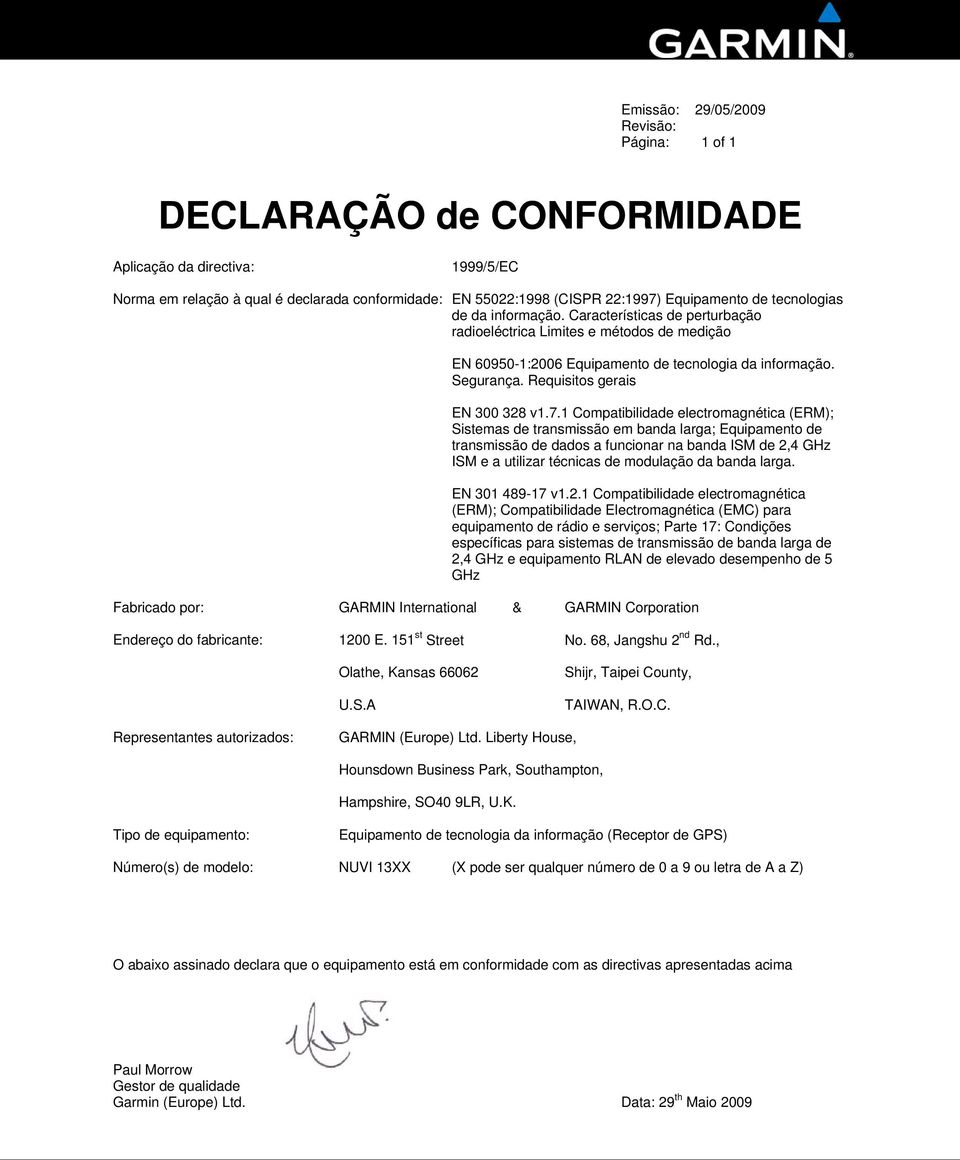 Requisitos gerais EN 300 328 v1.7.