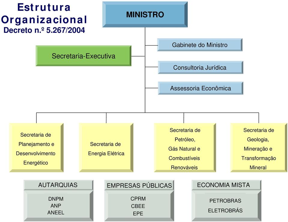 Secretaria de Planejamento e Desenvolvimento Energético Secretaria de Energia Elétrica Secretaria de Petróleo,