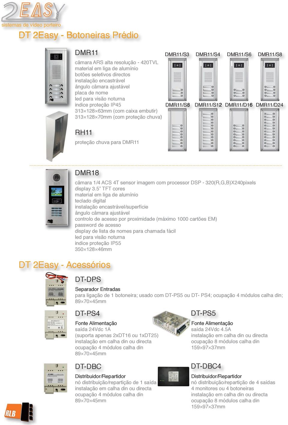 DMR11/D24... DMR18 DT 2Easy - Acessórios câmara 1/4 ACS 4T sensor imagem com processor DSP - 320(R,G,B)X240pixels display 3.