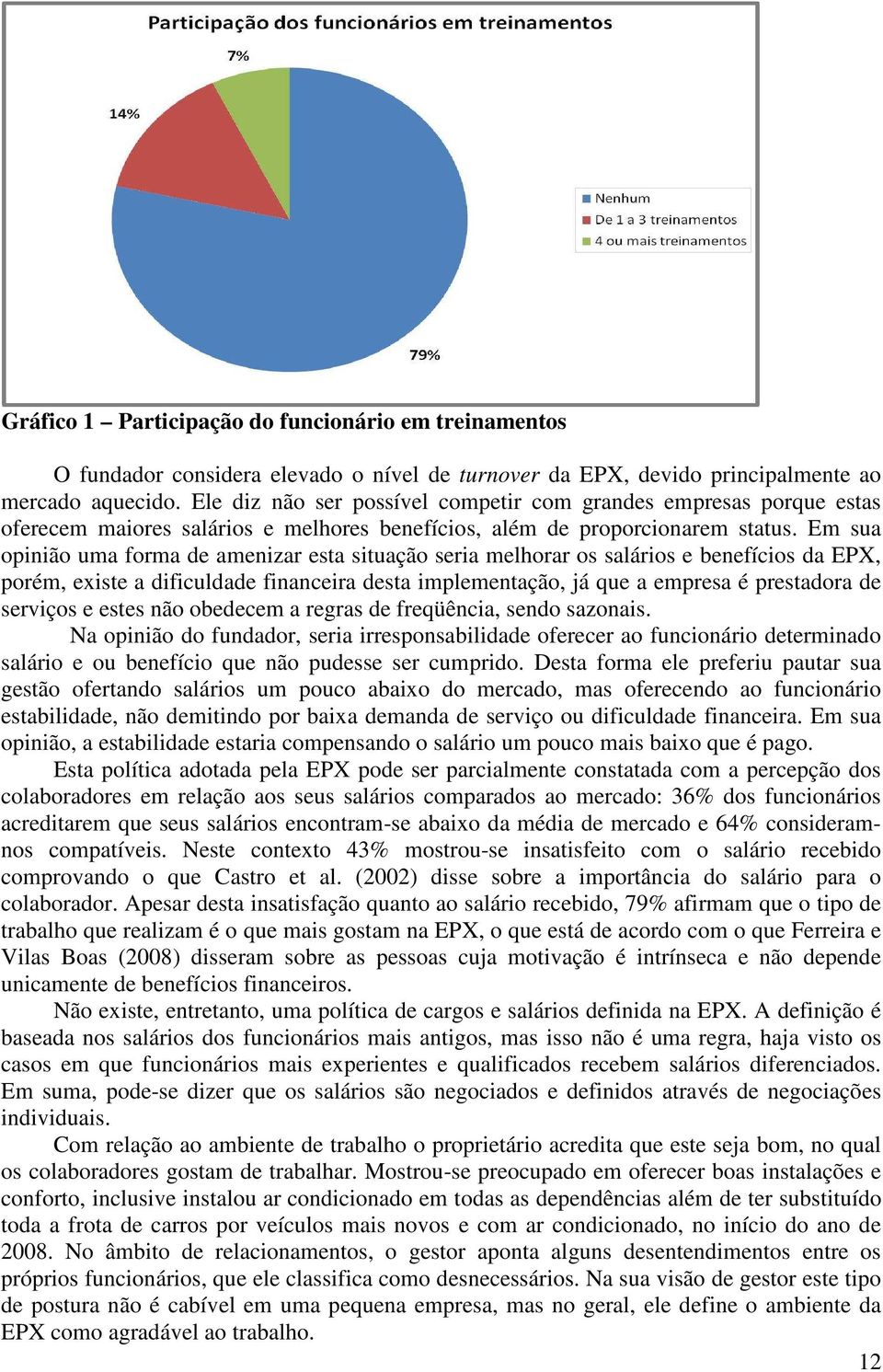 Em sua opinião uma forma de amenizar esta situação seria melhorar os salários e benefícios da EPX, porém, existe a dificuldade financeira desta implementação, já que a empresa é prestadora de