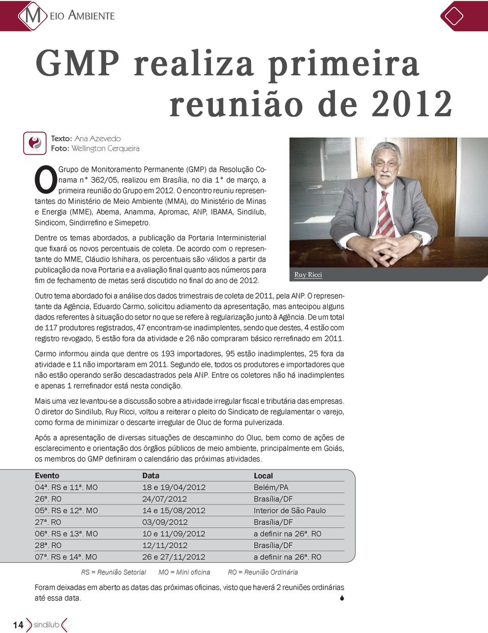 O encontro reuniu representantes do Ministério de Meio Ambiente (MMA), do Ministério de Minas e Energia (MME), Abema, Anamma, Apromac, ANP, IBAMA, Sindilub, Sindicom, Sindirrefino e Simepetro.