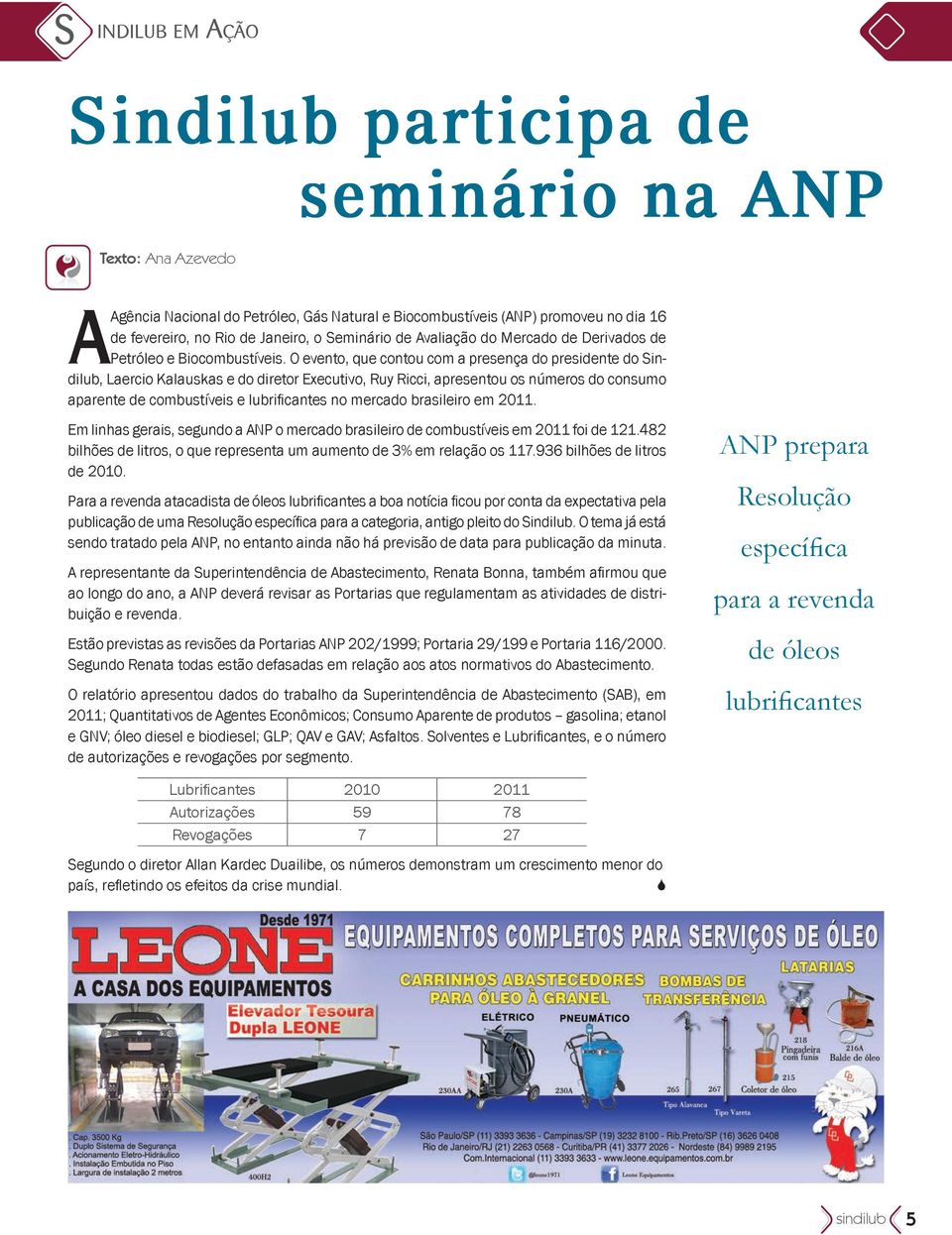 O evento, que contou com a presença do presidente do Sindilub, Laercio Kalauskas e do diretor Executivo, Ruy Ricci, apresentou os números do consumo aparente de combustíveis e lubrificantes no