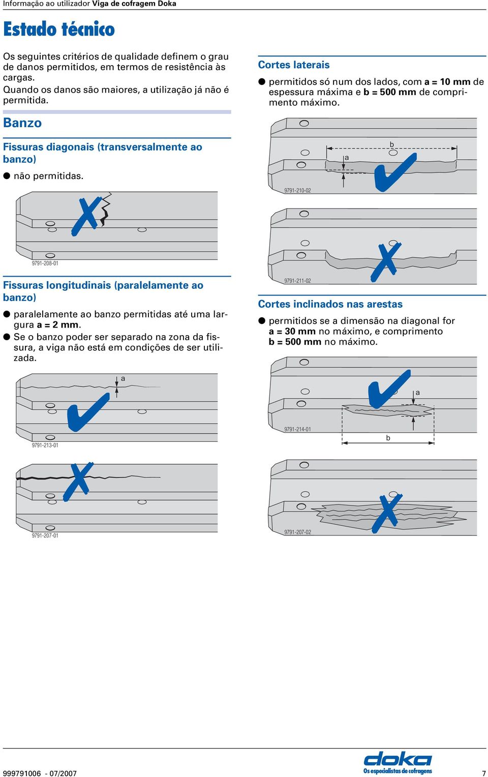 Fissurs digonis (trnsverslmente o bnzo) não permitids. b 9791--0 9791-08-01 Fissurs longitudinis (prlelmente o bnzo) prlelmente o bnzo permitids té um lrgur = mm.