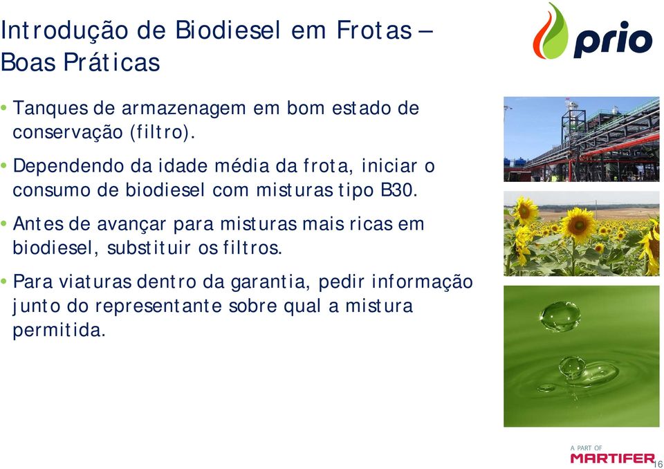 Dependendo da idade média da frota, iniciar o consumo de biodiesel com misturas tipo B30.