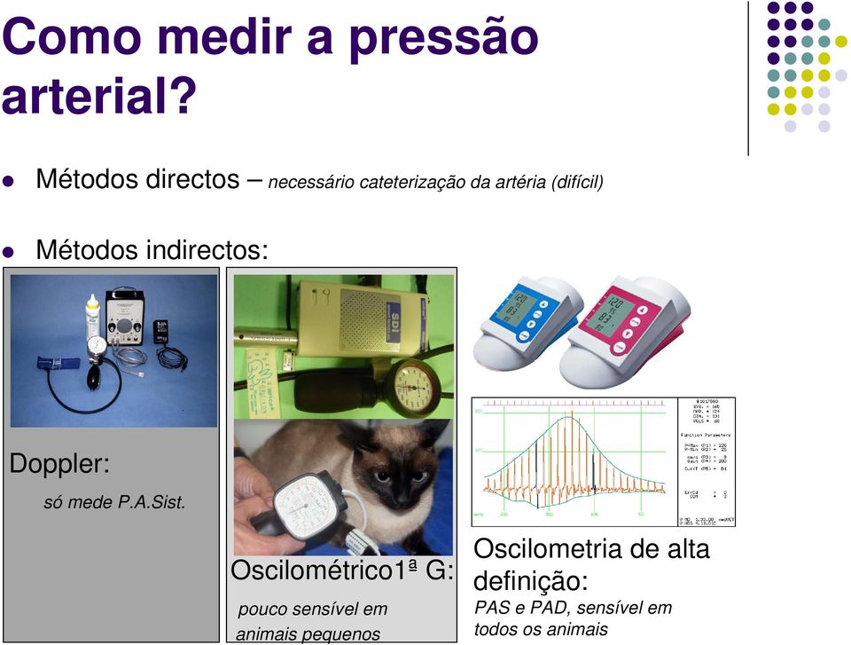 Métodos indirectos: Doppler: só mede P.A.Sist.