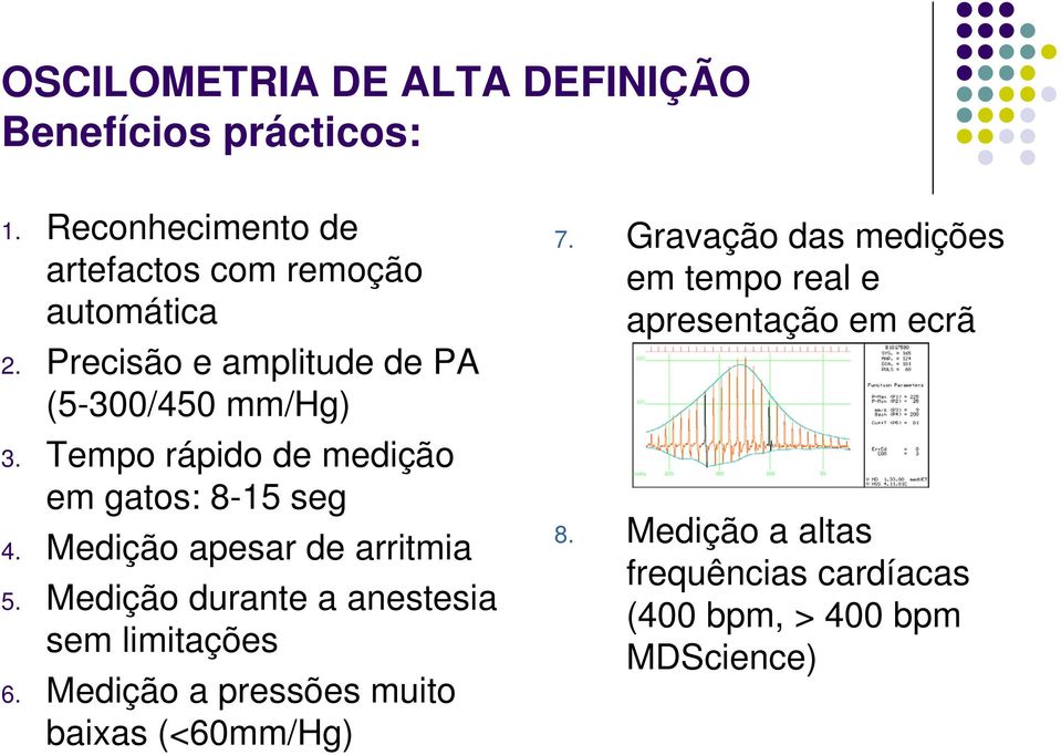 Medição apesar de arritmia 5. Medição durante a anestesia sem limitações 6.