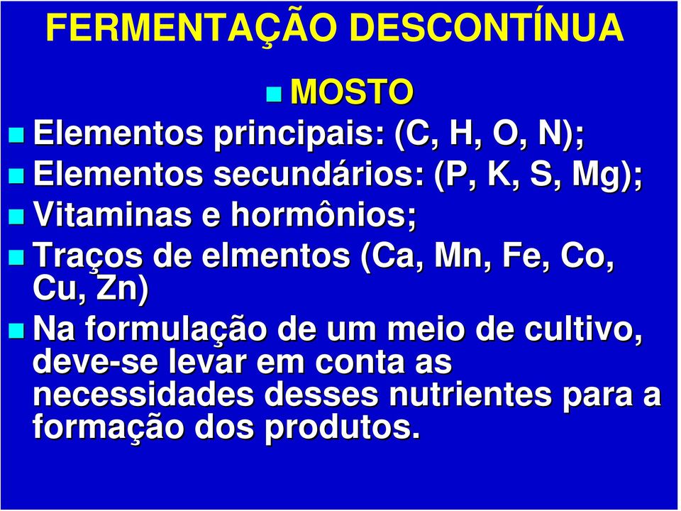 elmentos (Ca, Mn, Fe,, Co, Cu, Zn) Na formulação de um meio de cultivo,