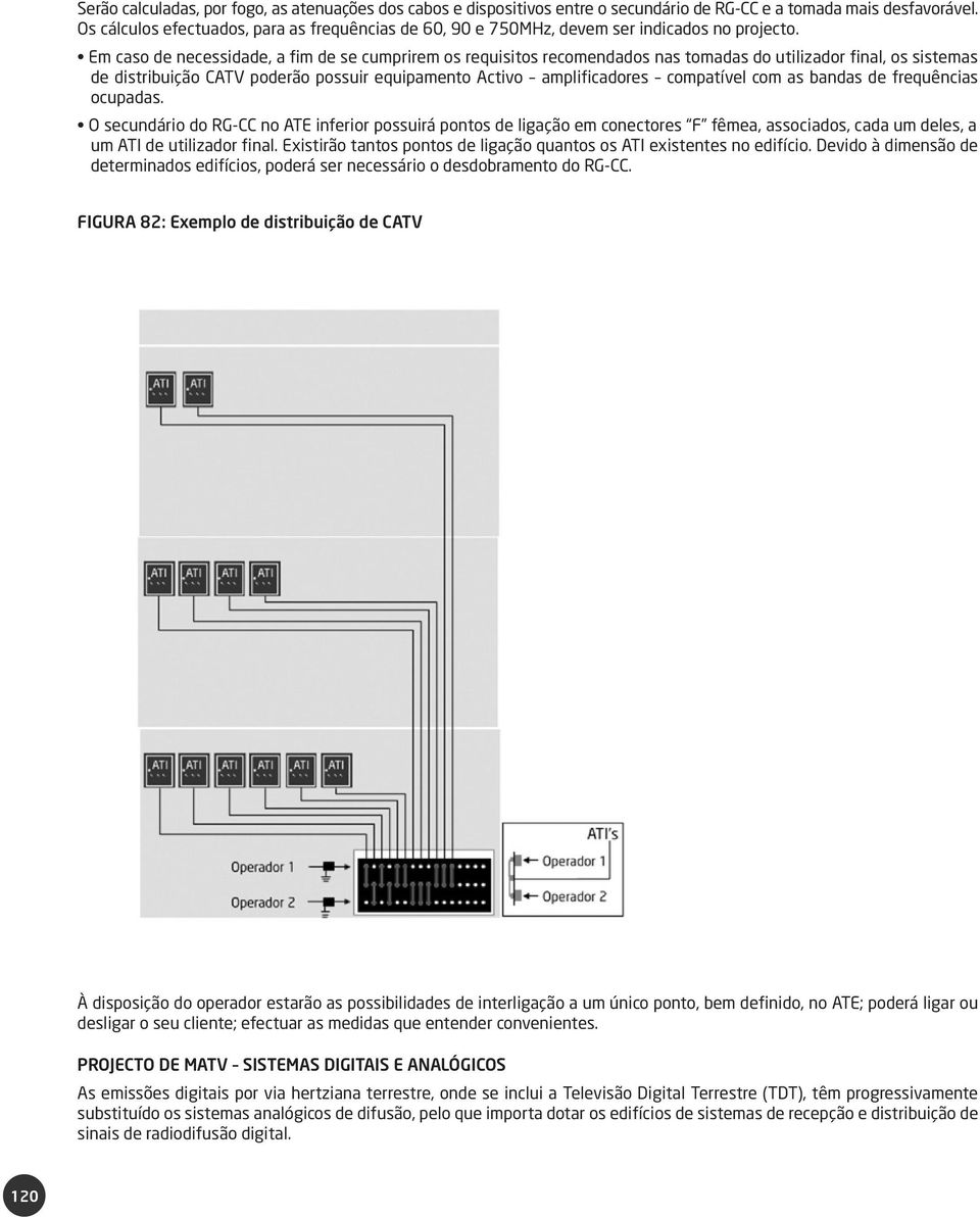 Em caso de necessidade, a fim de se cumprirem os requisitos recomendados nas tomadas do utilizador final, os sistemas de distribuição CATV poderão possuir equipamento Activo amplificadores compatível