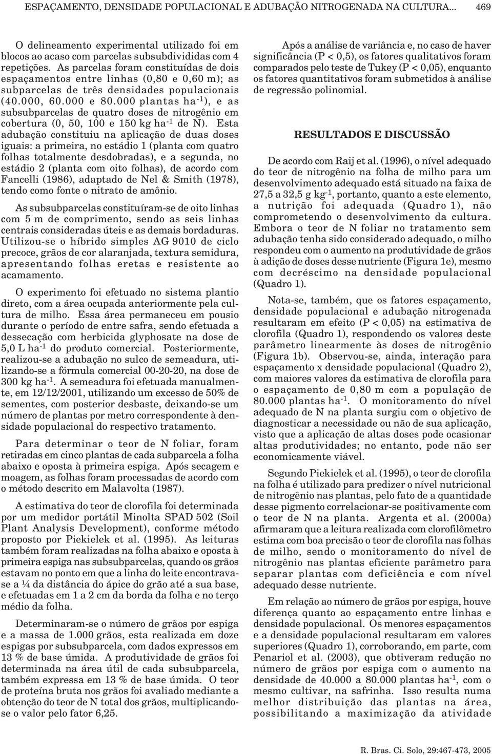 000 plantas ha -1 ), e as subsubparcelas de quatro doses de nitrogênio em cobertura (0, 50, 100 e 150 kg ha -1 de N).