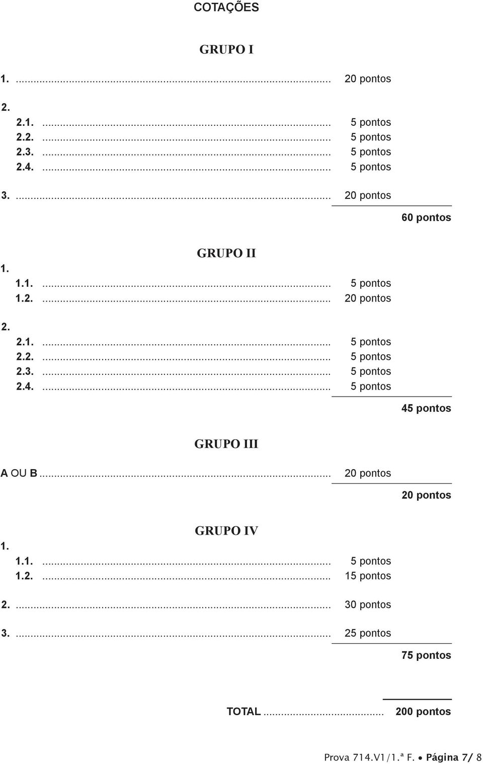 ... 5 pontos 2.4.... 5 pontos 45 pontos GRUPO III A OU B... 20 pontos 20 pontos 1. GRUPO IV 1.1.... 5 pontos 1.