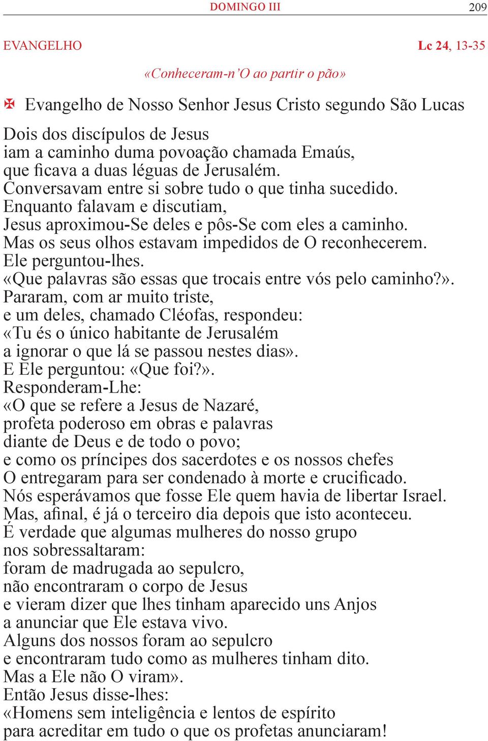 Mas os seus olhos estavam impedidos de O reconhecerem. Ele perguntou-lhes. «Que palavras são essas que trocais entre vós pelo caminho?».