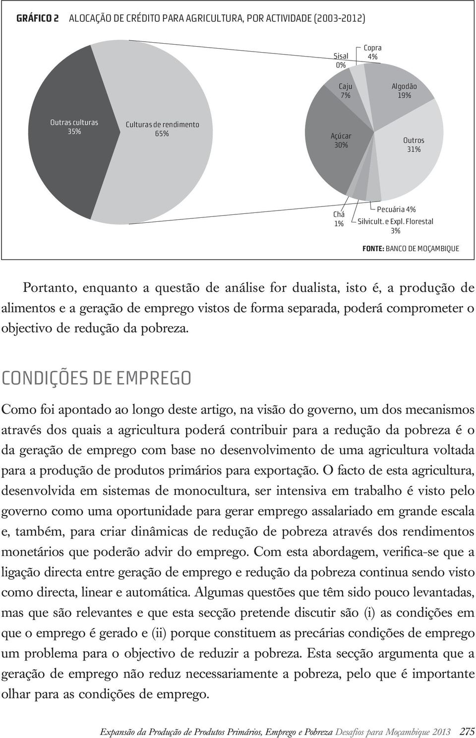 Florestal 3% Fonte: Banco de Moçambique Portanto, enquanto a questão de análise for dualista, isto é, a produção de alimentos e a geração de emprego vistos de forma separada, poderá comprometer o