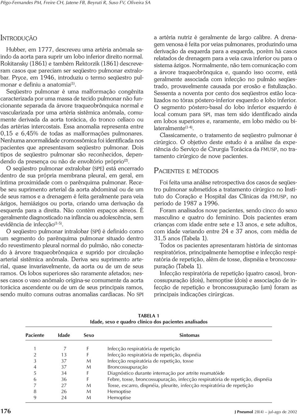 Seqüestro pulmonar é uma malformação congênita caracterizada por uma massa de tecido pulmonar não funcionante separada da árvore traqueobrônquica normal e vascularizada por uma artéria sistêmica