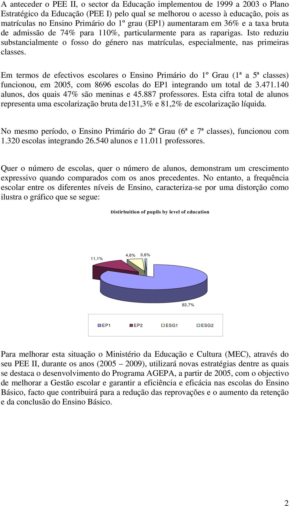 Isto reduziu substancialmente o fosso do género nas matrículas, especialmente, nas primeiras classes.