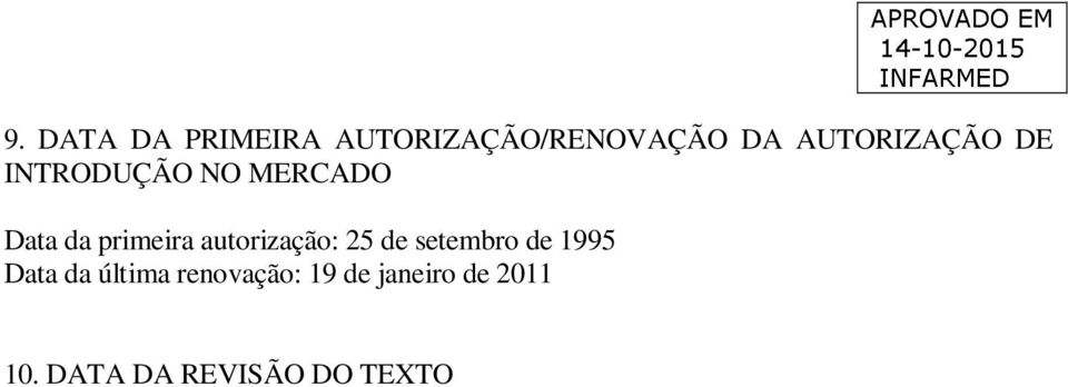 primeira autorização: 25 de setembro de 1995 Data da