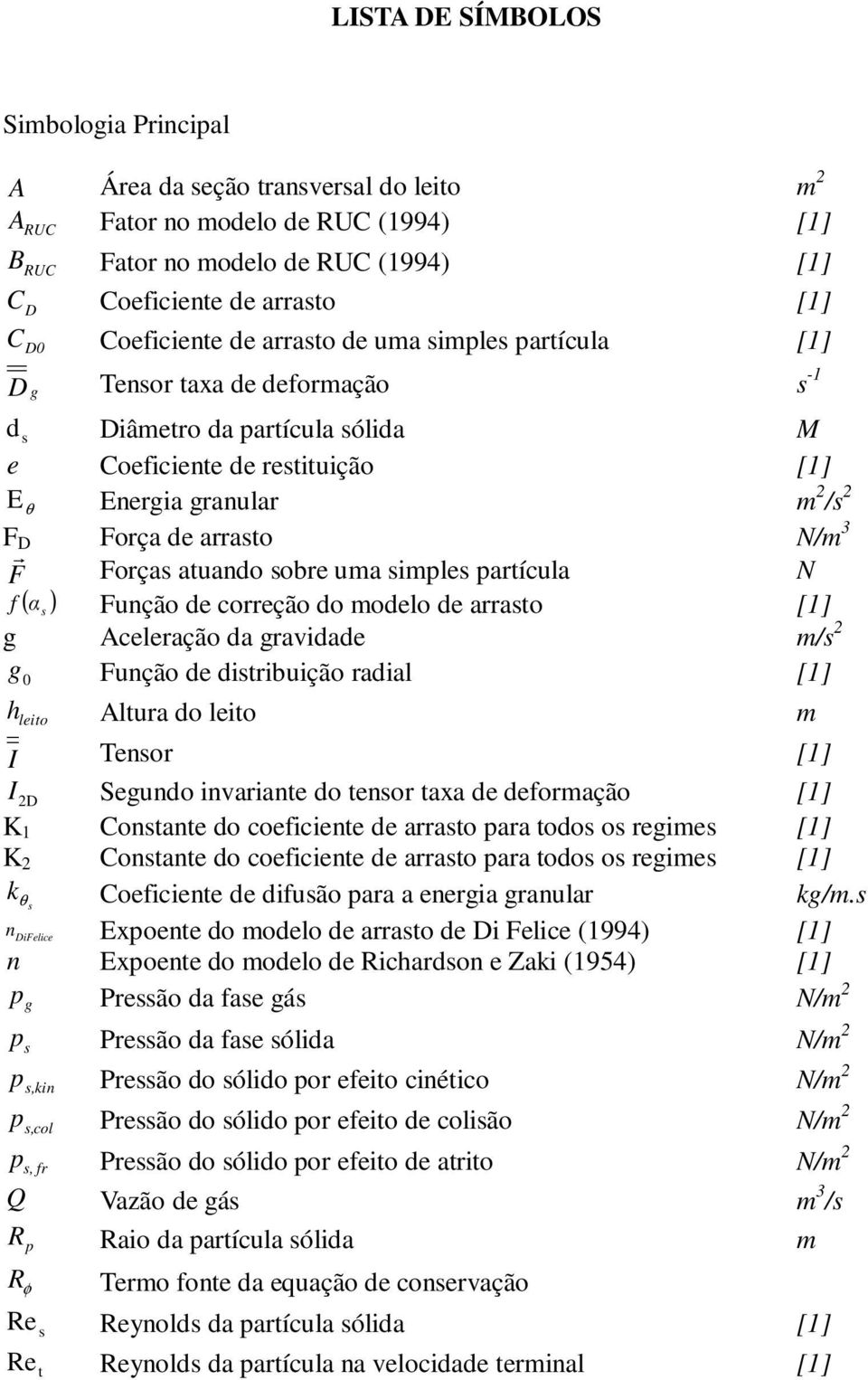 odlo d arrato [1] clração da ravidad / 2 Função d ditribuição radial [1] h ltura do lito lito I Tnor [1] I 2D Sundo invariant do tnor taxa d dforação [1] K 1 Contant do coficint d arrato para todo o