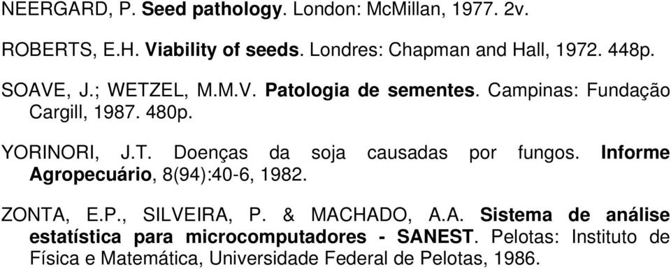 Informe Agropecuário, 8(94):40-6, 1982. ZONTA, E.P., SILVEIRA, P. & MACHADO, A.A. Sistema de análise estatística para microcomputadores - SANEST.