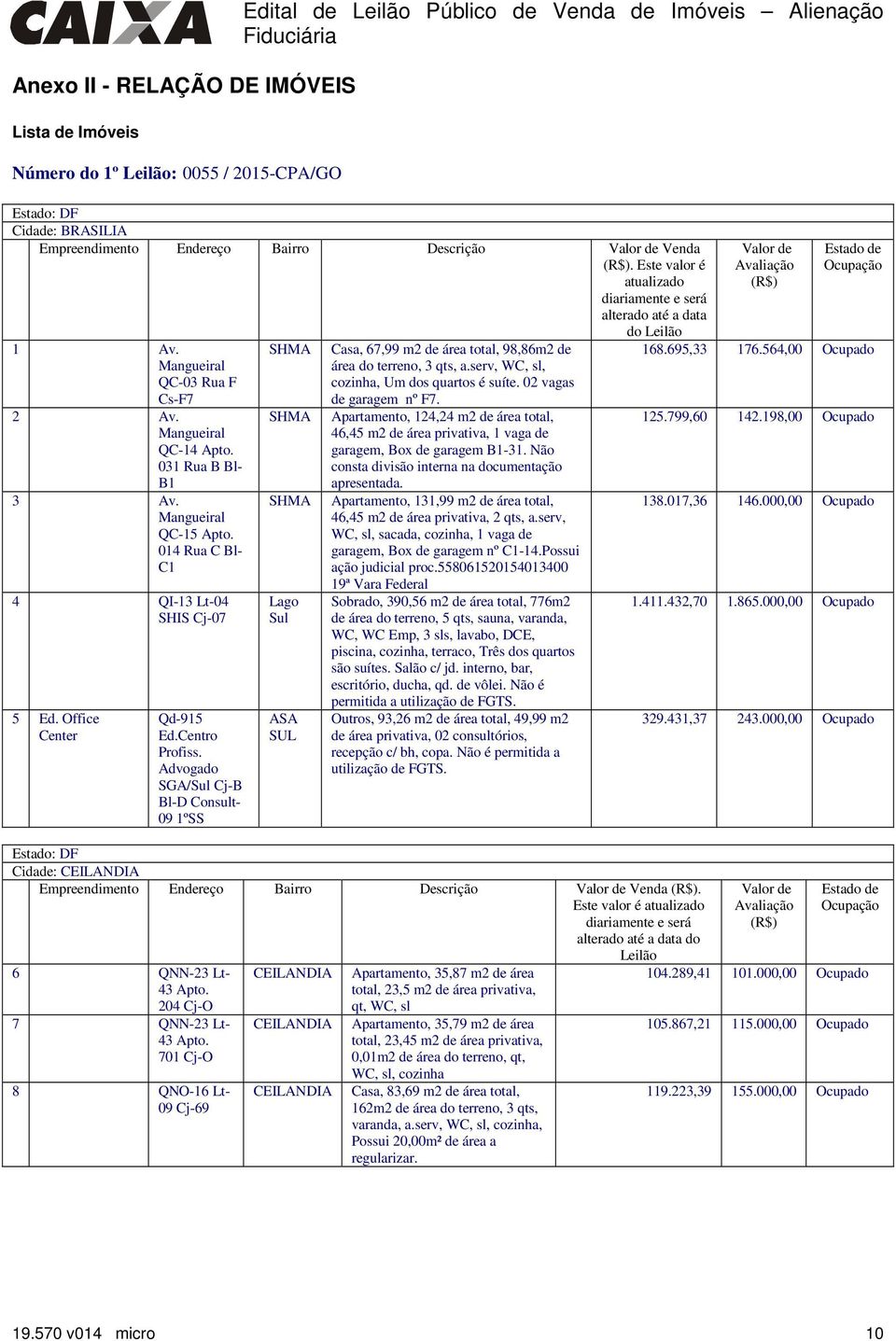 014 Rua C Bl- C1 4 QI-13 Lt-04 SHIS Cj-07 5 Ed. Office Center Qd-915 Ed.Centro Profiss.