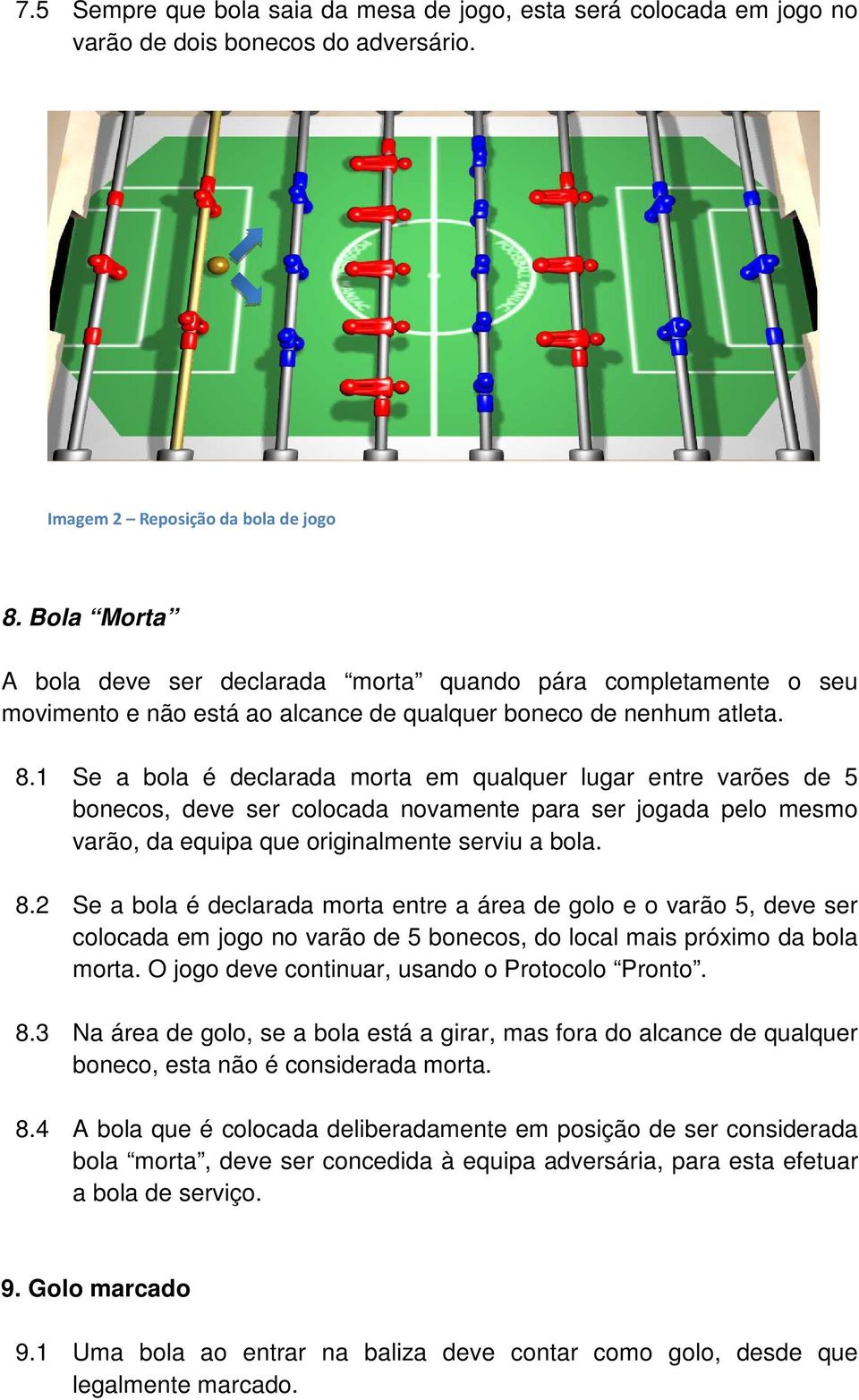 1 Se a bola é declarada morta em qualquer lugar entre varões de 5 bonecos, deve ser colocada novamente para ser jogada pelo mesmo varão, da equipa que originalmente serviu a bola. 8.