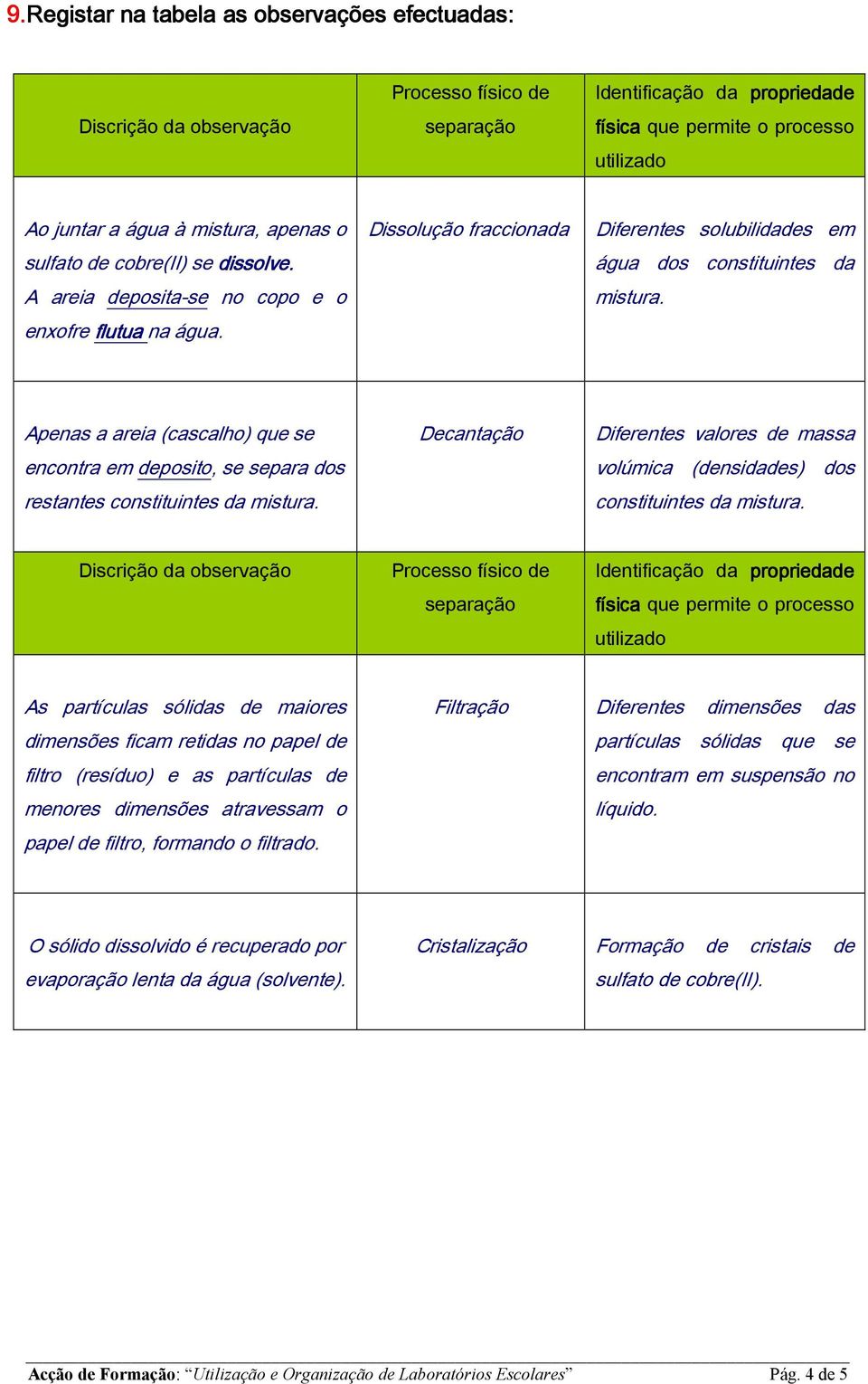 Apenas a areia (cascalho) que se encontra em deposito, se separa dos restantes constituintes da mistura. Decantação Diferentes valores de massa volúmica (densidades) dos constituintes da mistura.