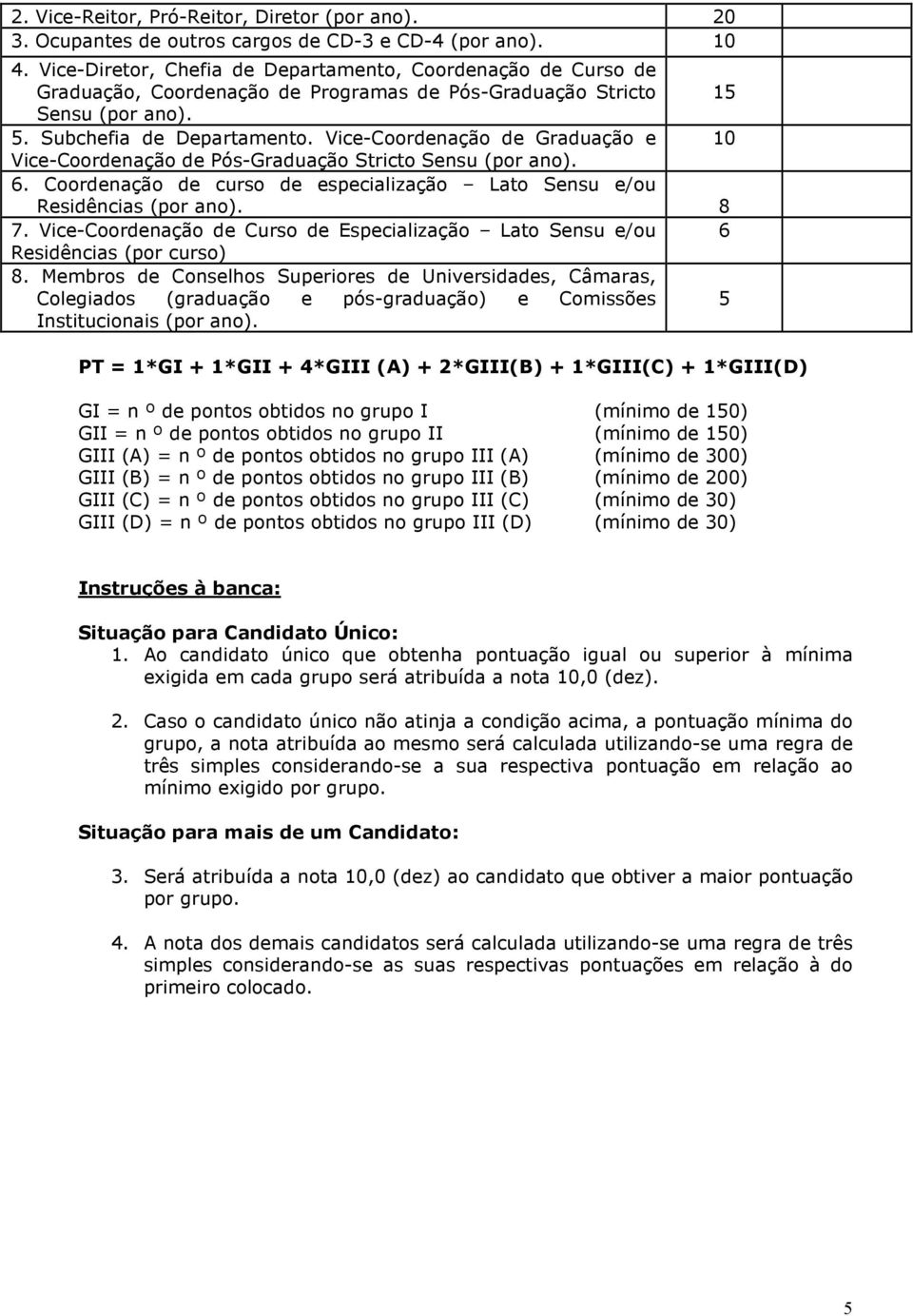 Vice-Coordenação de Graduação e Vice-Coordenação de Pós-Graduação Stricto Sensu (por ano). 6. Coordenação de curso de especialização Lato Sensu e/ou Residências (por ano). 8 7.