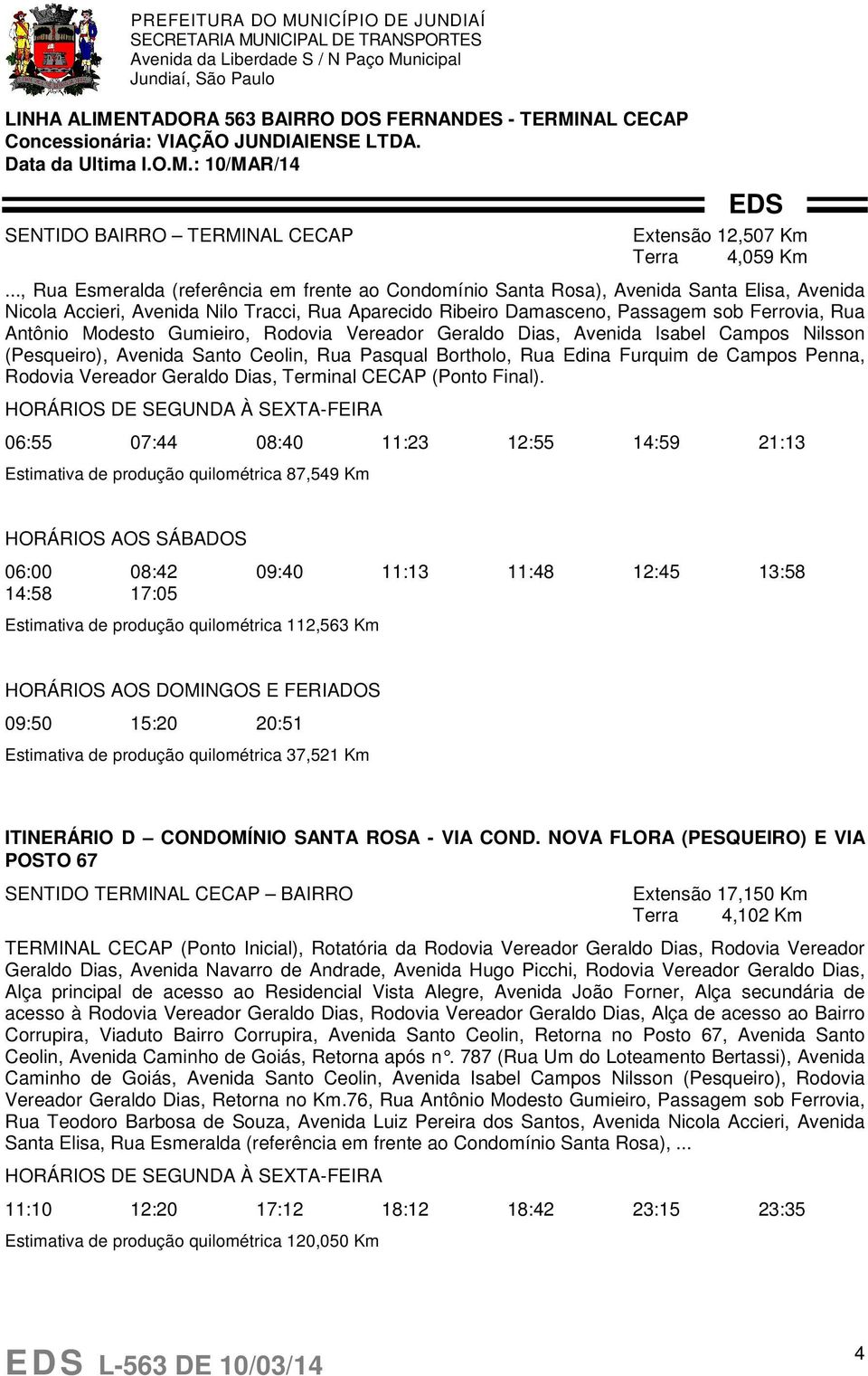 Antônio Modesto Gumieiro, Rodovia Vereador Geraldo Dias, Avenida Isabel Campos Nilsson (Pesqueiro), Avenida Santo Ceolin, Rua Pasqual Bortholo, Rua Edina Furquim de Campos Penna, Rodovia Vereador