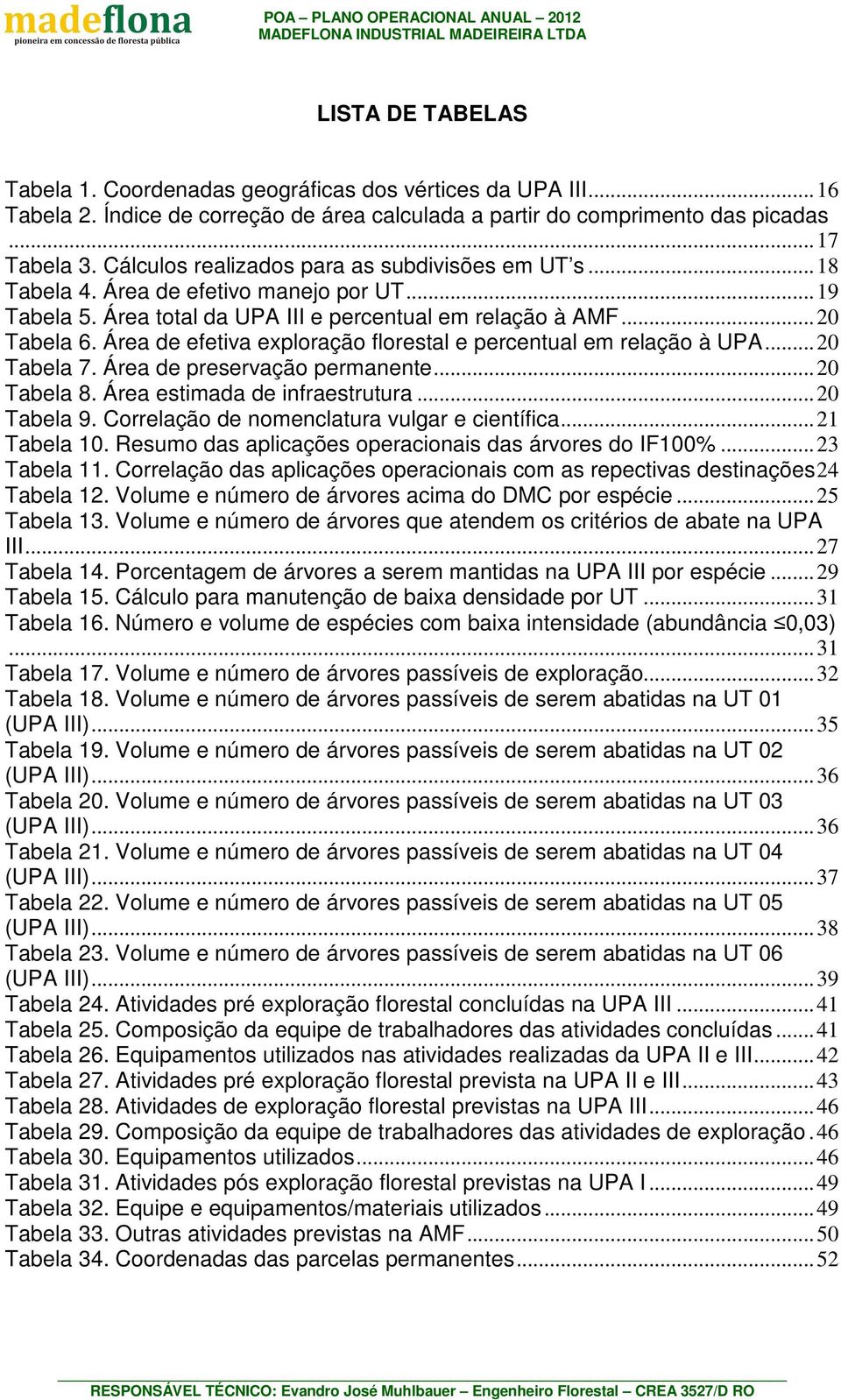 Área de efetiva exploração florestal e percentual em relação à UPA... 20 Tabela 7. Área de preservação permanente... 20 Tabela 8. Área estimada de infraestrutura... 20 Tabela 9.