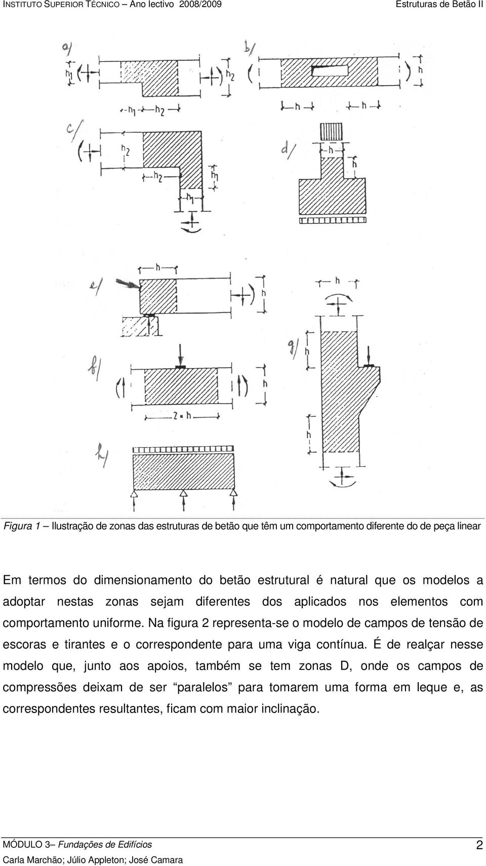 Na figura 2 representa-se o modelo de campos de tensão de escoras e tirantes e o correspondente para uma viga contínua.