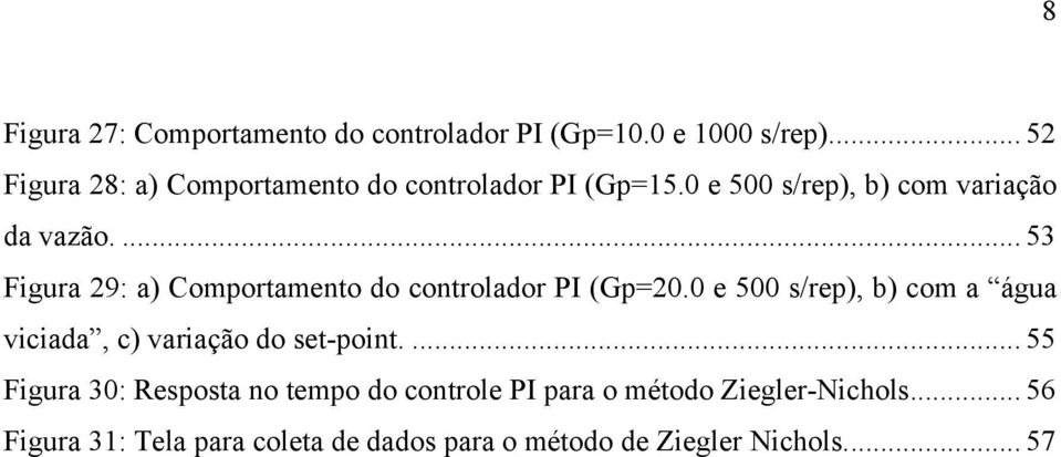 ... 53 Figura 29: a) Comportamento do controlador PI (Gp=20.