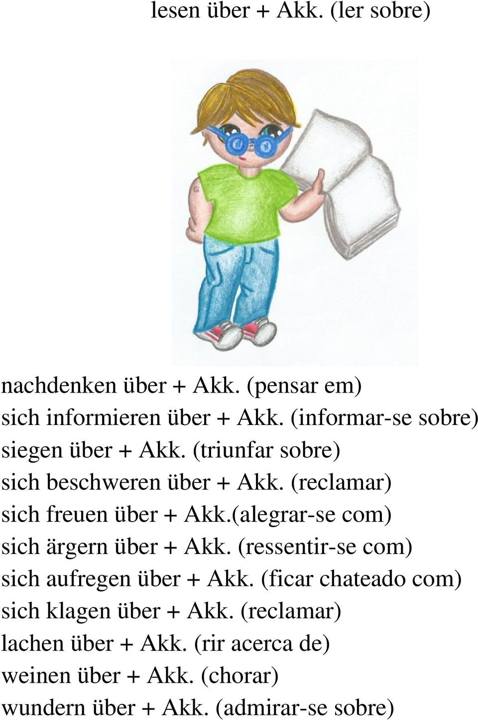 (reclamar) sich freuen über + Akk.(alegrar-se com) sich ärgern über + Akk.