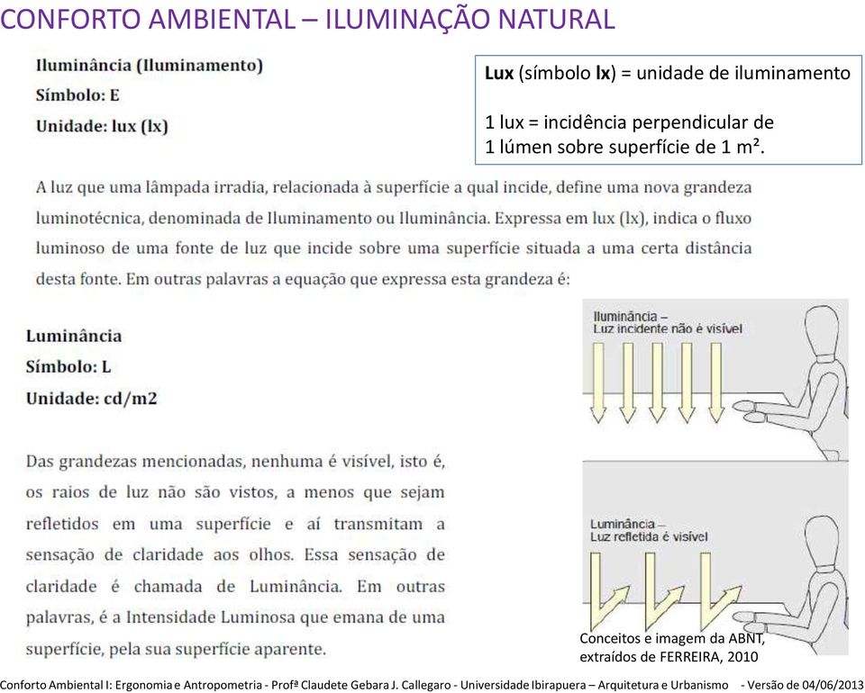 Callegaro - Universidade Ibirapuera Arquitetura e Urbanismo - Versão de 04/06/2013 Lux